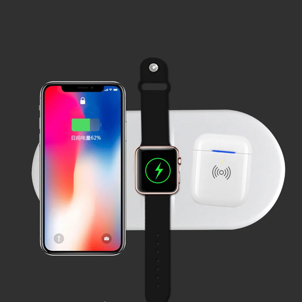 

Portable Quick Charging Smart Watch band Air-power Charger Pad 3in1 Wireless Charger Holder for Iphone 11 for IWatch 5