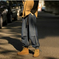 men loose straight wide leg jeans spring new dark blue baggy jeans mens denim pants lazy casual trousers