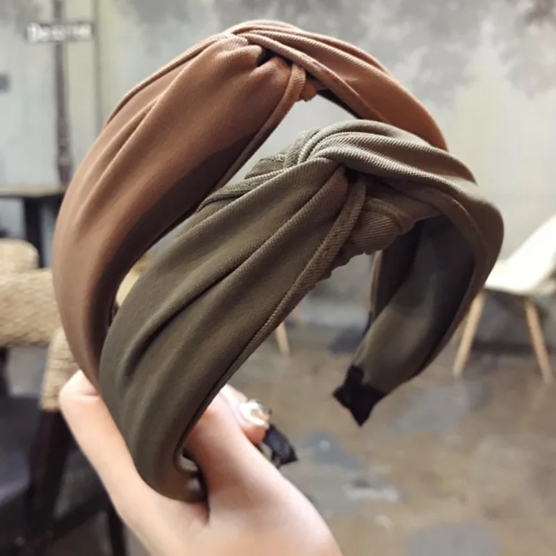 

New Women Girls Elegant Solid Colors Cross Knot Wide Hairbands Sweet Headband Hair Hoop Ornament Lady Fashion Hair Accessories