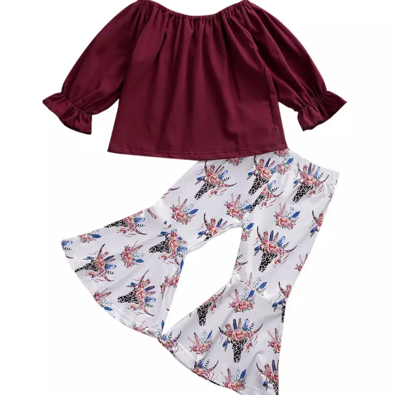 Хлопковые топы с длинным рукавом для маленьких девочек Осенние расклешенные