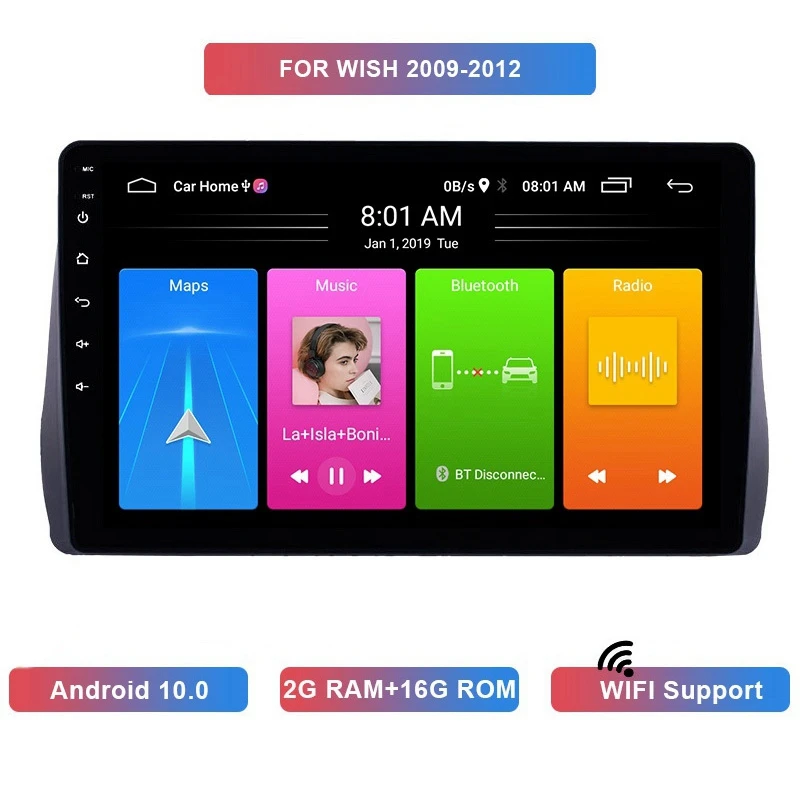 

9 Inch 2 Din Android 10.0 Car MP5 Player Stereo Radio 2+16GB Wifi Bluetooth GPS Navigation for Toyota Wish 2009-2012