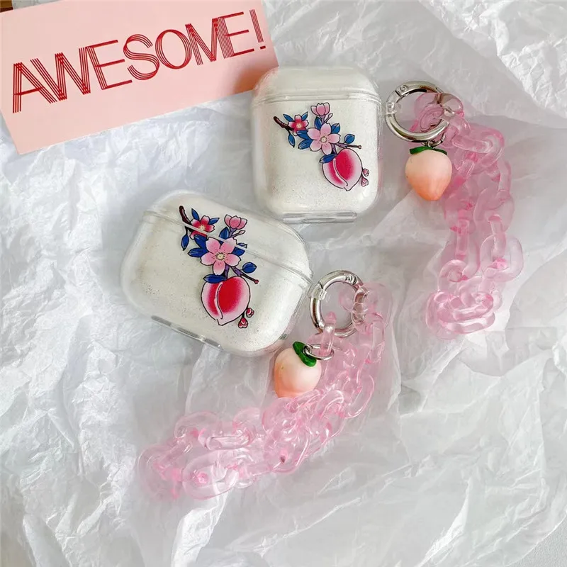 

Новый модный персиковый прозрачный браслет беспроводной мягкий чехол для Apple AirPods 1 2 Airpods Pro Bluetooth аксессуары для наушников Чехол