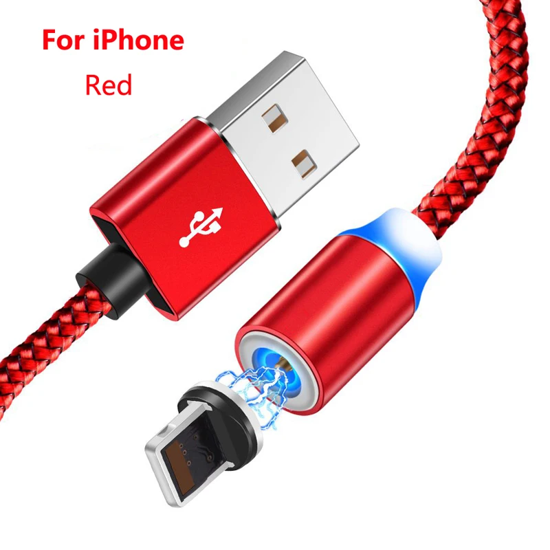 Магнитное USB быстрое зарядное устройство автомобильное зарядное устройство Micro usb type C кабель для быстрой зарядки для iPhone 11 Pro MAX Honor 5 5A 5C 10 20 Pro Кабель - Цвет: For iPhone Red