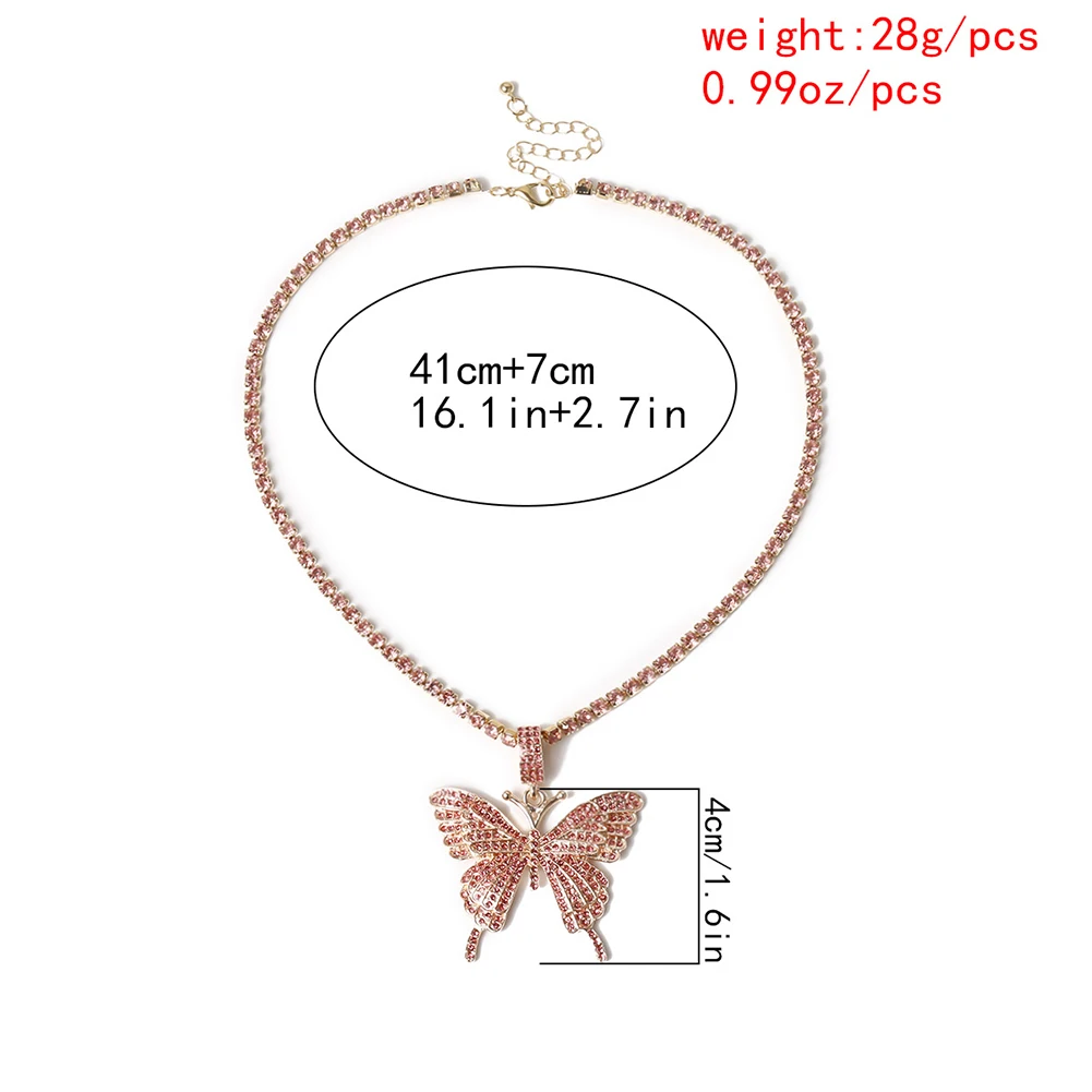 

Women Fashion Necklace Hip Hop Cool Rhinestone Chain Sparking Big Butterfly Pendant Choker Necklace Charming Jewelry Punk Style