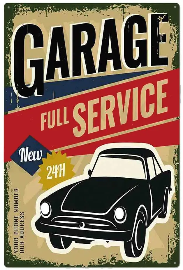 

Tin Metal Signs,Vintage Posters decorations,Garage Series Ggarage Full Service Wall Decoration Sign Man Cave of Thick Wall