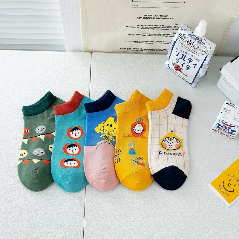 

Spring and Summer Short Socks Female Cartoon Korean Personality Harajuku College Style Cotton Cute Blue Smiley Boat Socks Sexy