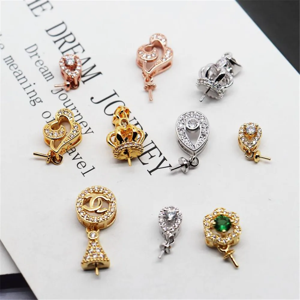 

Copper bag 18K gold zirconium pearl pendant clasp Handmade DIY pendant Material with needle half hole bead Holder fittings