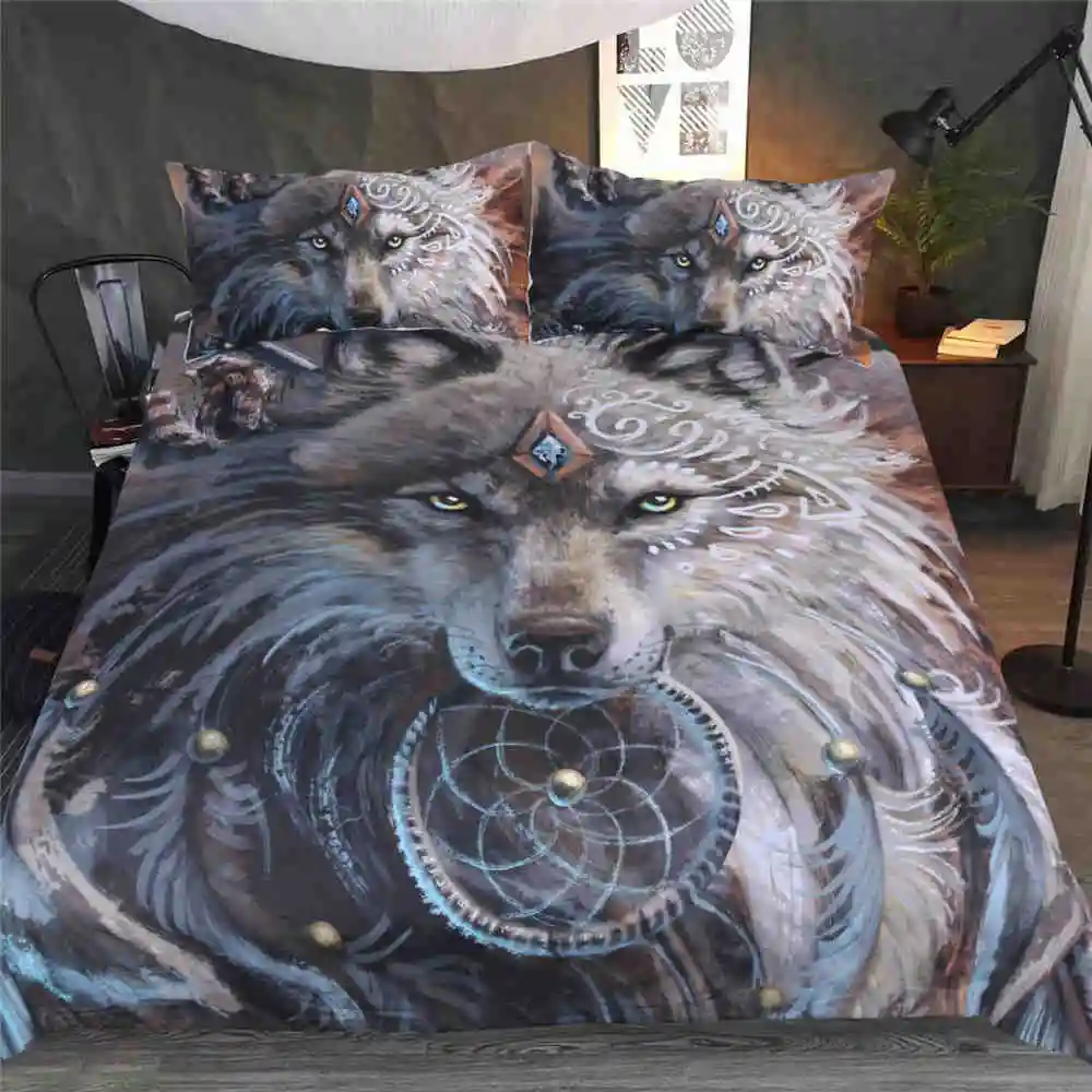 

2pcs/3pcs 3D Wolf Prints Bedding Set Comforter Soft Duvet Cover Pillowcase Single Full Queen King Bedclothes Bed Cover
