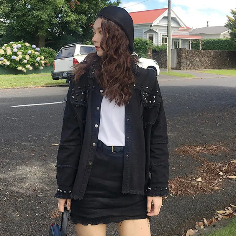 Женская джинсовая куртка однобортная Свободная из денима с длинным рукавом и