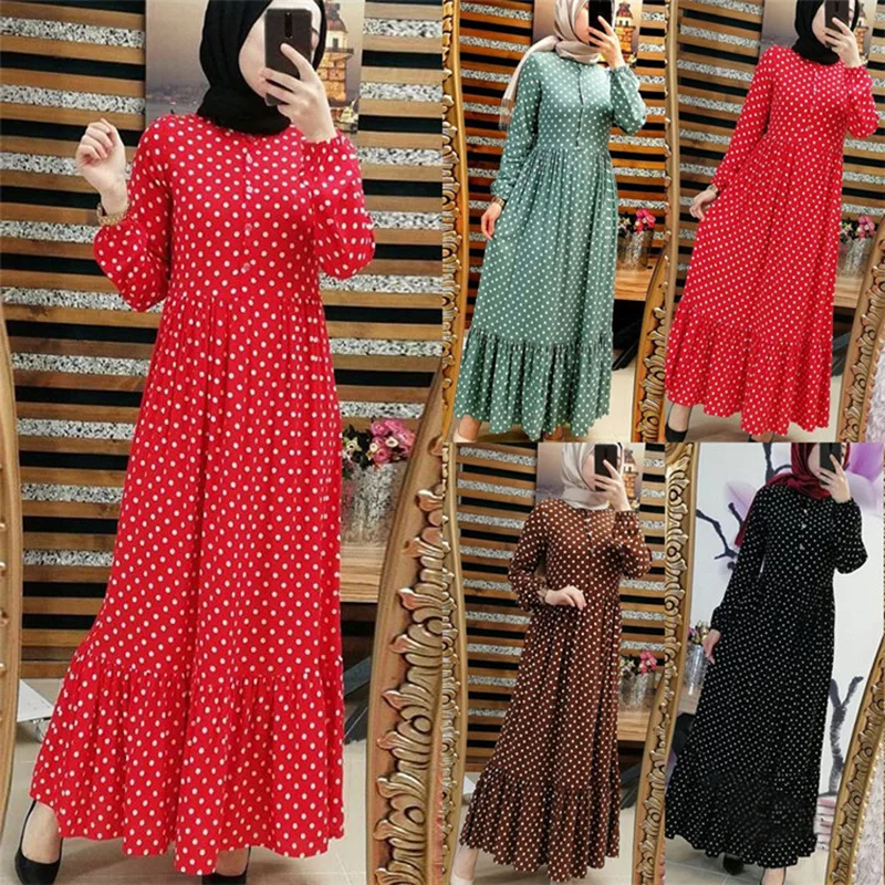 Dromiya Abayas женское платье с длинными рукавами плюс размер 5XL мусульманское платье в горошек кафтан Малайзийский, турецкий кафтан исламское платье из Дубая