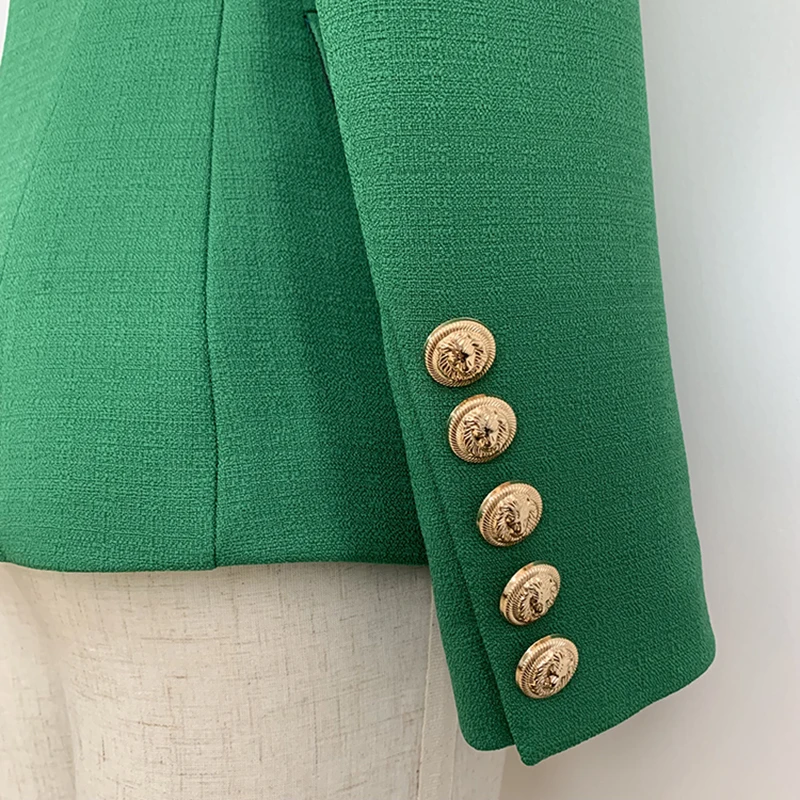 

HIGH QUALITY Newest 2019 Designer Blazer Women's Double Breasted Lion Buttons Slim Fitting Blazer Jacket Olive Green S-XXL