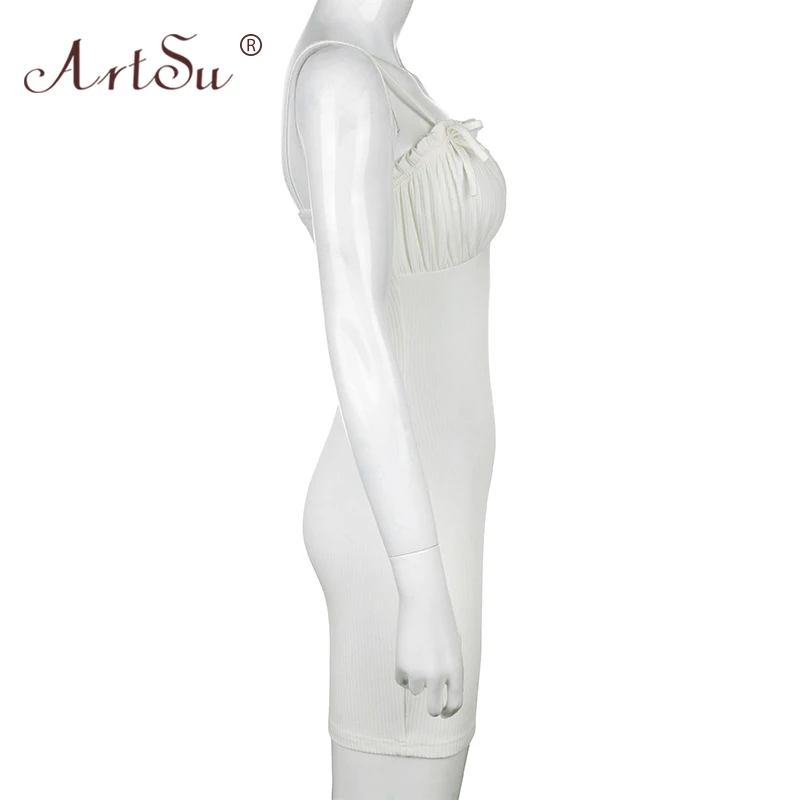 Женское мини-платье с бантом ArtSu Белое Облегающее платье рюшами и открытой спиной