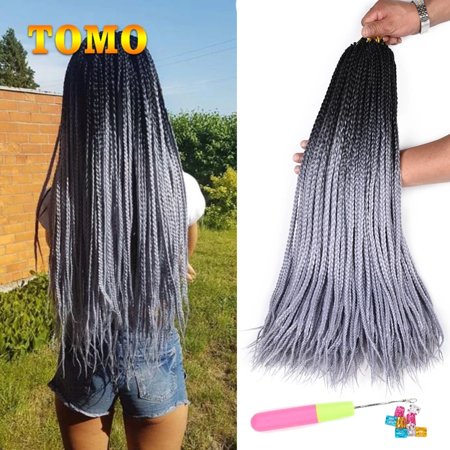 Tomo Омбре Box косы вязаные крючком волосы 24 дюйма красочные синтетические Zizi