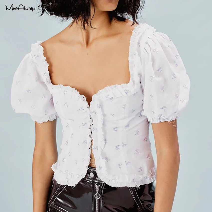 Женский укороченный топ с цветочной вышивкой Mnealways18 белая блузка на пуговицах