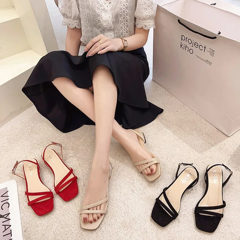 

Black Platform Sandals Low-Heeled Shoes With Strap Slip-on Loafers Summer Women's Suit Female Beige All-Match Espadrilles Low-he