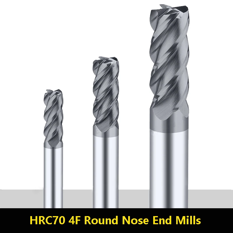 

1pcs HRC70 4 Flute Round Nose End Mills High Hardness Extended Alloy Milling Cutter Machining Center Tungsten steel CNC 3-12mm