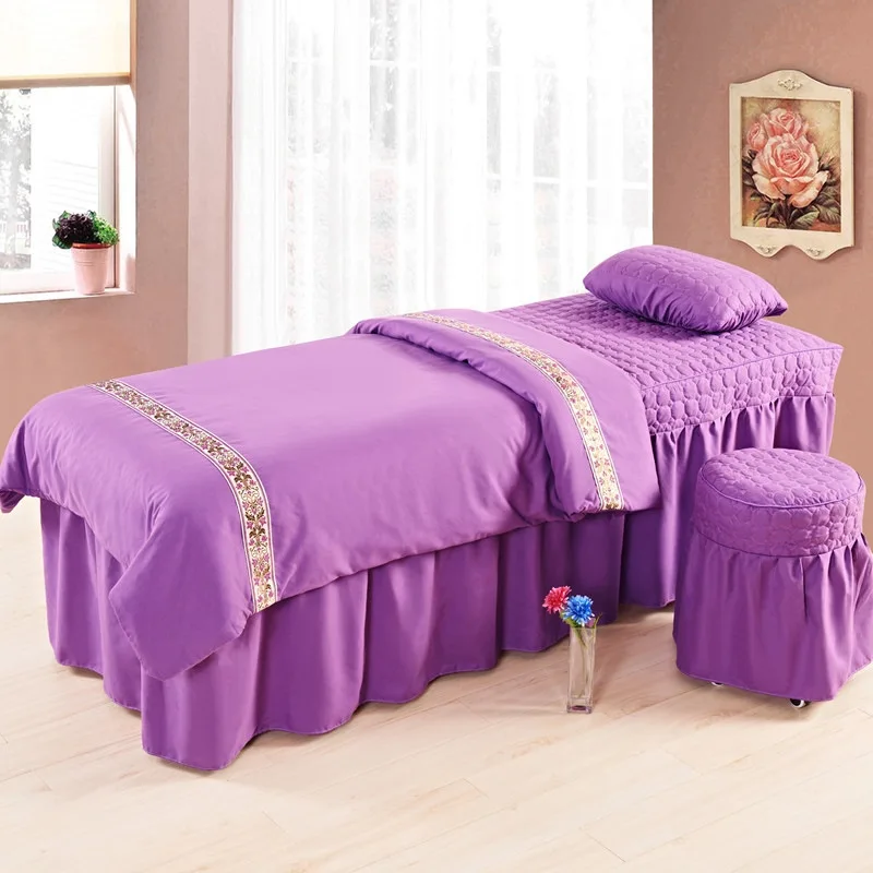 

4pcs/set Beauty Salon Bedding Set Bed Linens Bedspread Massage Spa Quilt Cover Bedskirt Stoolcover Pillowcase Duvet Cover Sets