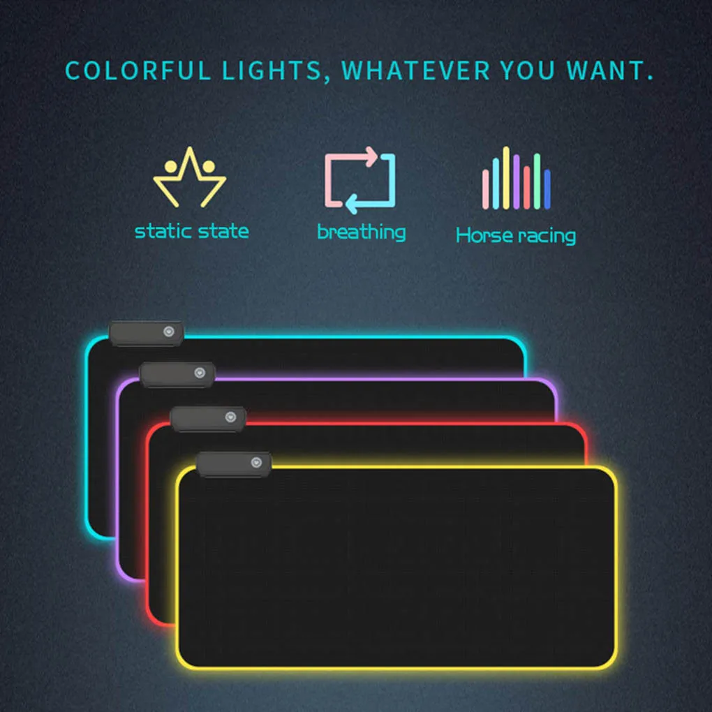 

Коврик для мыши со светодиодной подсветкой RGB, 8 режимов освещения, светящийся коврик, Нескользящий Резиновый нижний тканевый коврик для кла...