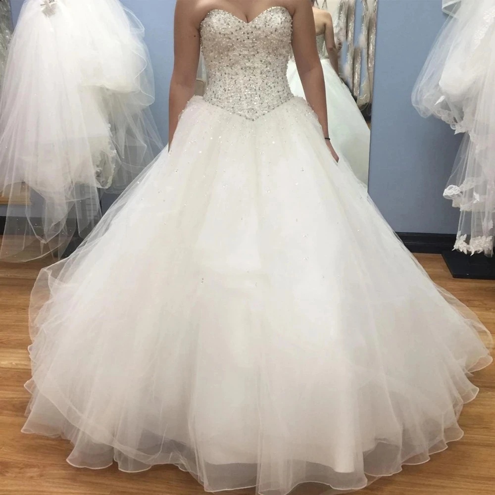 

ANGELSBRID Elegant Sweetheart Corset Wedding Dress Crystal Vestidos de Novia White/Ivory Tulle Customized Ball Gown Bridal Gown