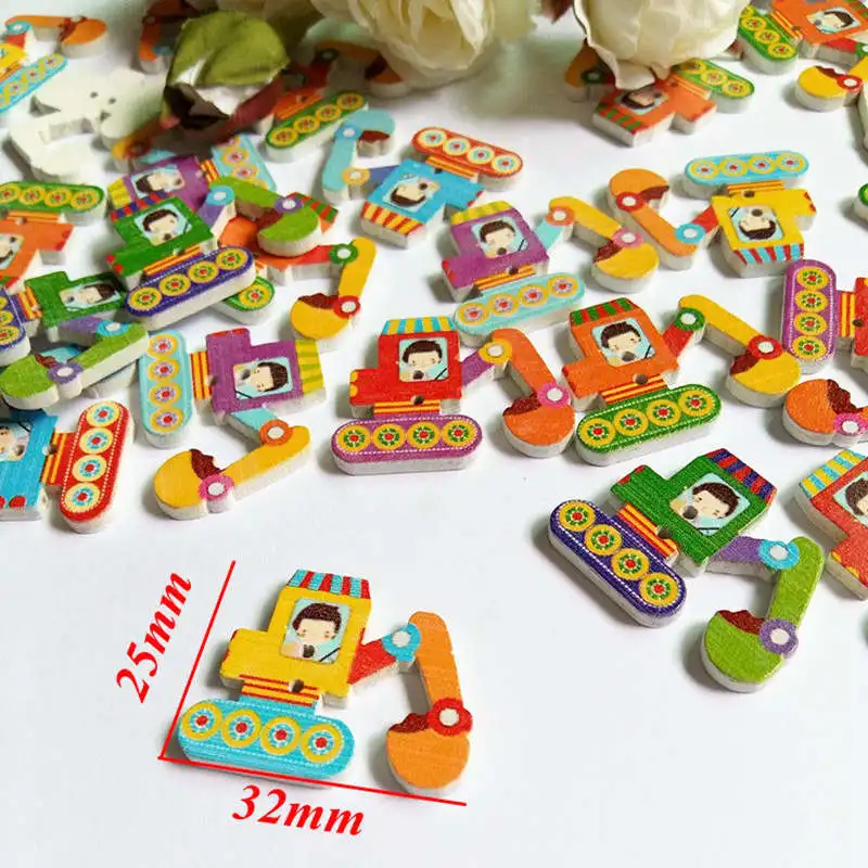 30 шт. большой деревянными пуговицами с разными рисунками мультиков пришивания