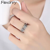 foxanry vintage punk 925 stamp width rings for women fashion simple stitching hollow geometric party jewelry gifts