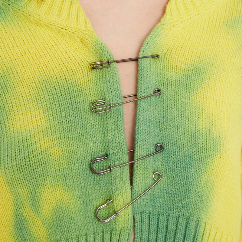 Женский свитер с брошью Повседневный свитер-кардиган желтого и зеленого цветов