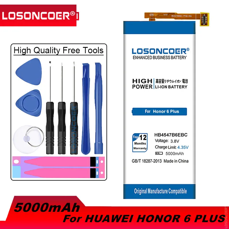 Аккумулятор LOSONCOER для Huawei Honor 6 Plus 5000 мАч HB4547B6EBC литий ионные аккумуляторы