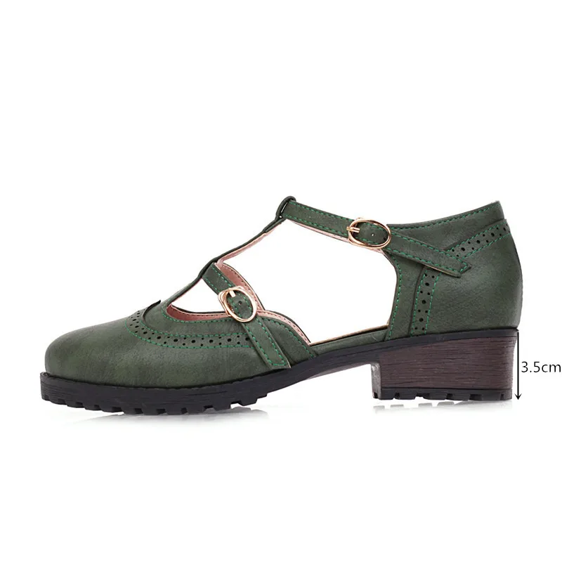 

Spring Summer 2020 Rome Brogue Heels Women Green Black Chunky Heel Pumps Student Comfortable Office Ladies Shoes Big Size 34-43