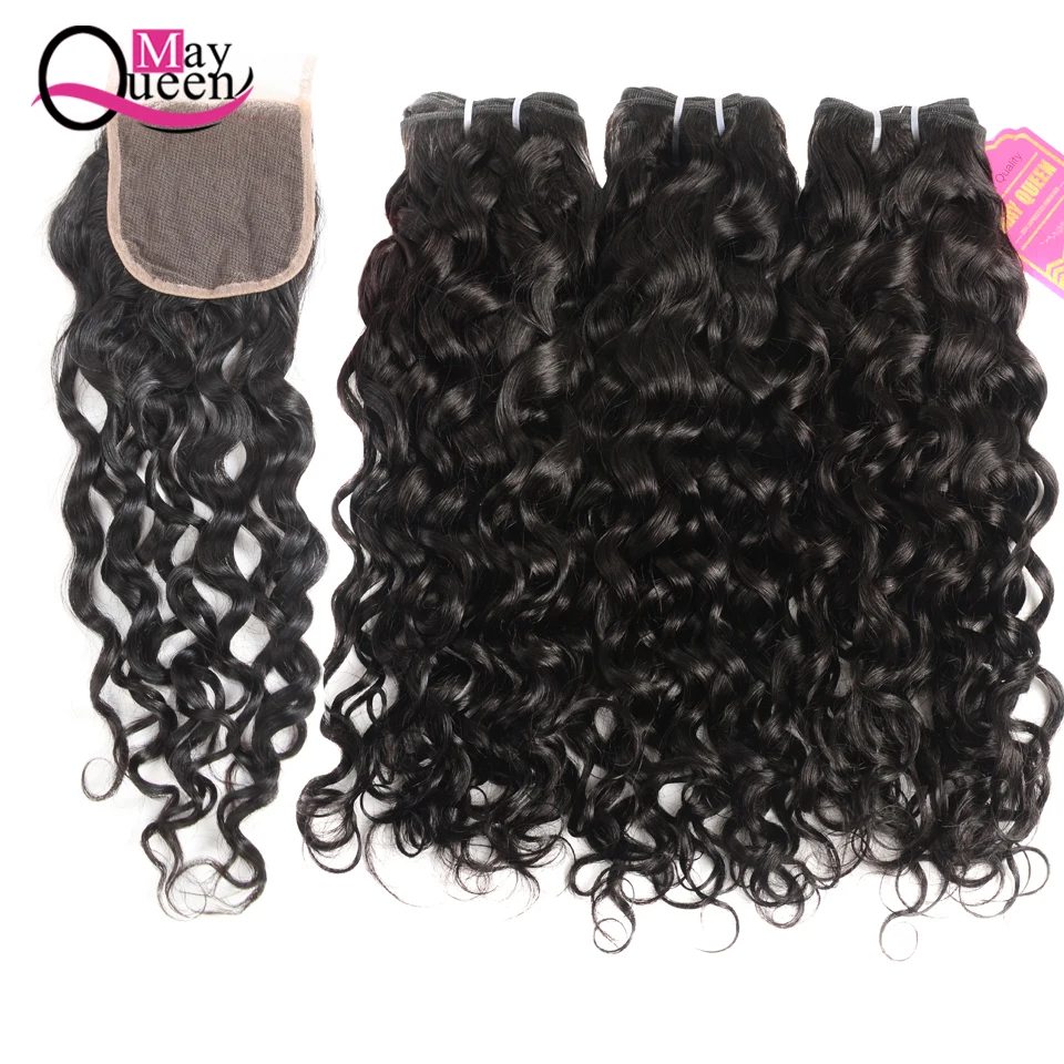 

May Queen Malaysia Water Wave Bundles With Closure Human Hair Bundles With Closure Free Shipping Remy Hair Extensions