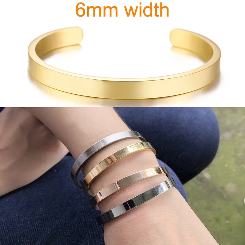6mm gold Вдохновляющий Браслет-манжета, браслет для женщин, розовое золото, серебро, с гравировкой, мантра, браслеты для жены, жениха, персонализированные подарки - Окраска металла: 6mm gold