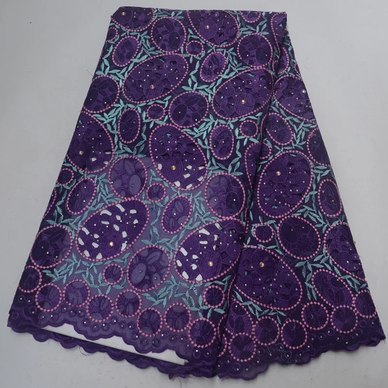 

(5 ярдов/шт.) Высококачественная африканская органза кружево фиолетовая ручная вырезка швейцарская кружевная ткань с вышивкой и камнями для...