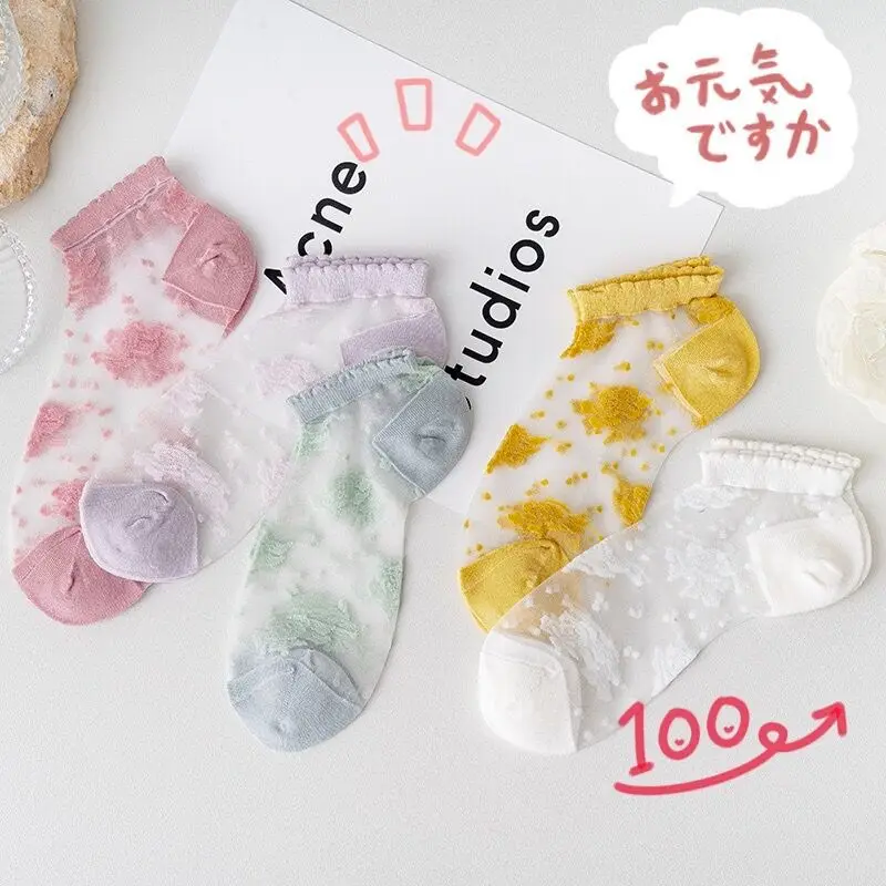 

Socks Female Glass Silk Cute Japanese Little Flower Little College Style Invisible Socks Spring and Summer Thin Korean Version