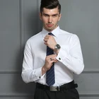 Рубашка мужская с французскими манжетами, формальная деловая Классическая однотонная саржевая одежда для смокинга вечерние вечеринки, свадьбы, с запонками