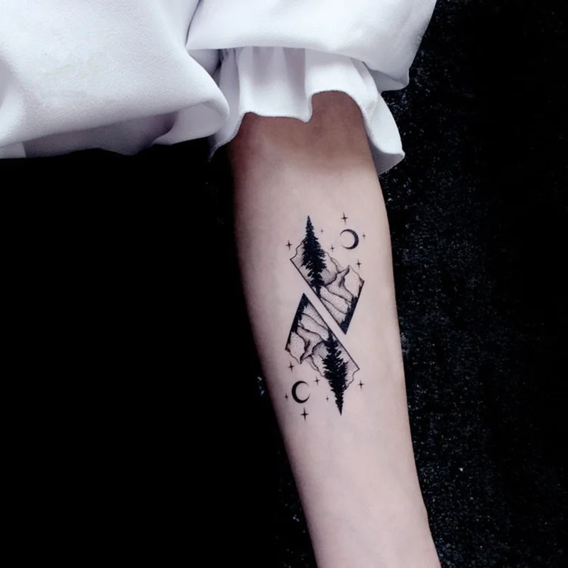 Водостойкие Временные татуировки-наклейки луна холм лес звезды черные маленькие