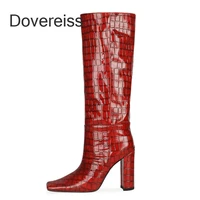 dovereiss fashion female boots winter new red green chunky heels sexy elegant square to new knee high boots big size 44 45 46 47