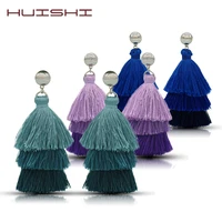 huishi earringtassel long gradation fashion bohemian fringed earring green blue silk fabric dangle tassel earrings for women