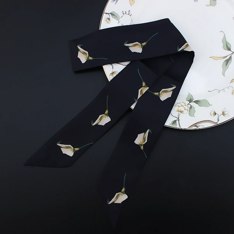 Женский дизайнерский шелковый шарф повязка на голову с цветочным принтом и