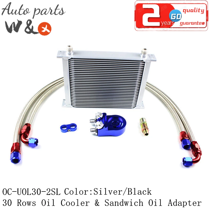 

Oil Cooler 30 Rows Sandwich Oil Adapter Kit 10AN Universal Engine Oil Radiator + Oil Cooler Hose OC-UOL30-2SL