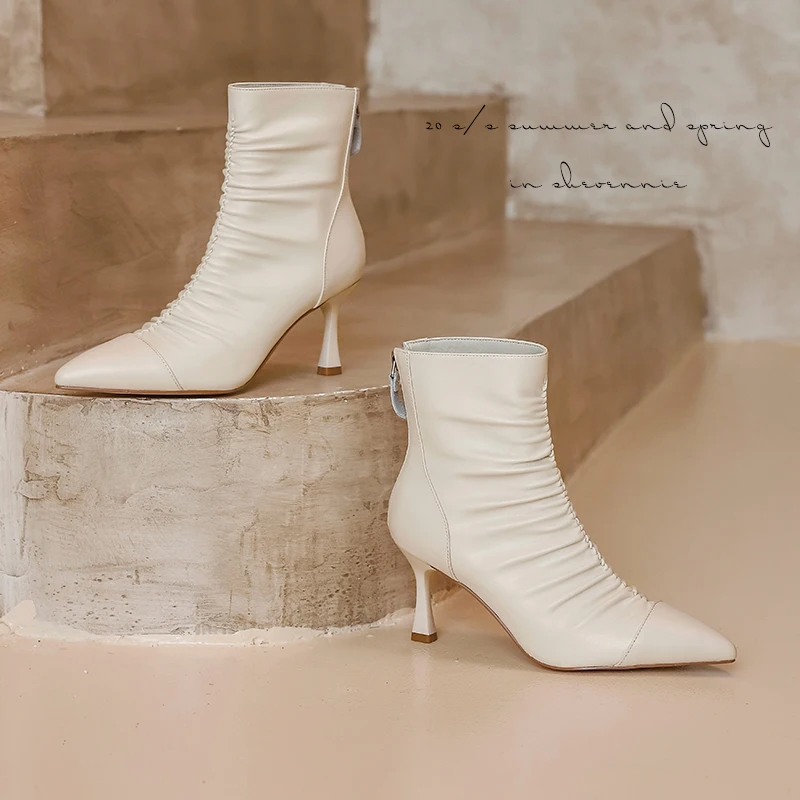 

New Women's Zipper Pointed Toe Ankle Boots Women's 2021 High Heels Spring Autumn Shoes Stiletto High Heel Leather Women Boots 40