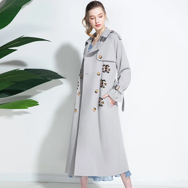 

2021 spring and autumn new loose windbreaker women's middle and long British vertical profile is thin and knee high