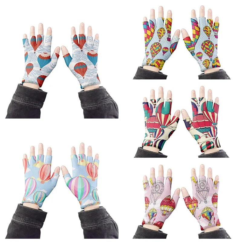 

Autumn Winter New Woman Gloves Knitted Half Finger Wrist Mittens Fashion Hot Air Balloon Pattern Fingerless Soft Gloves