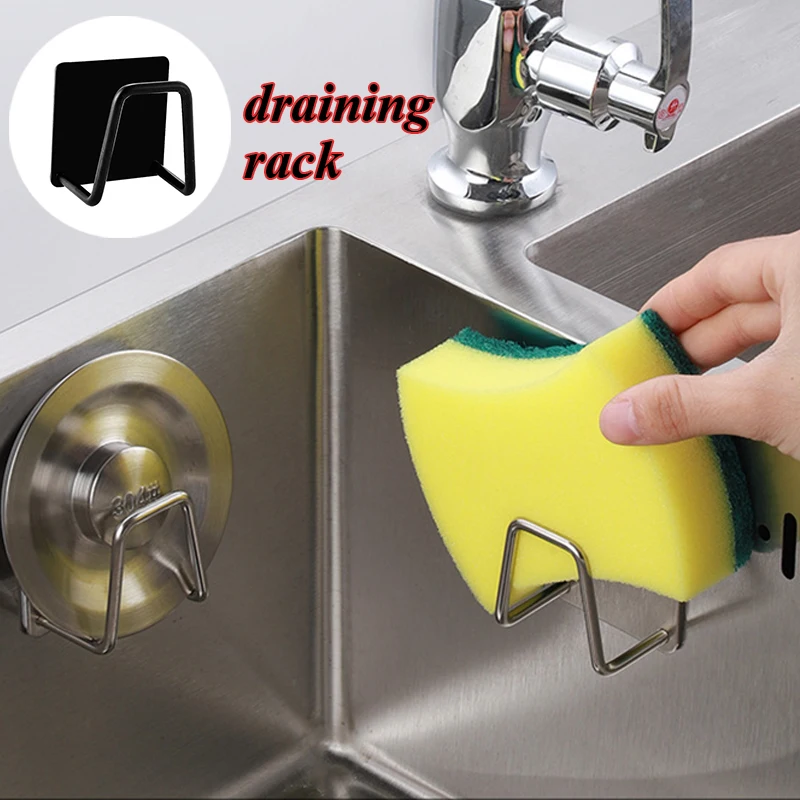

Kitchen Stainless Steel Sponges Racks Self Adhesive Sink Sponges Drain Drying Rack Kitchen Sink Accessories Storage Holders