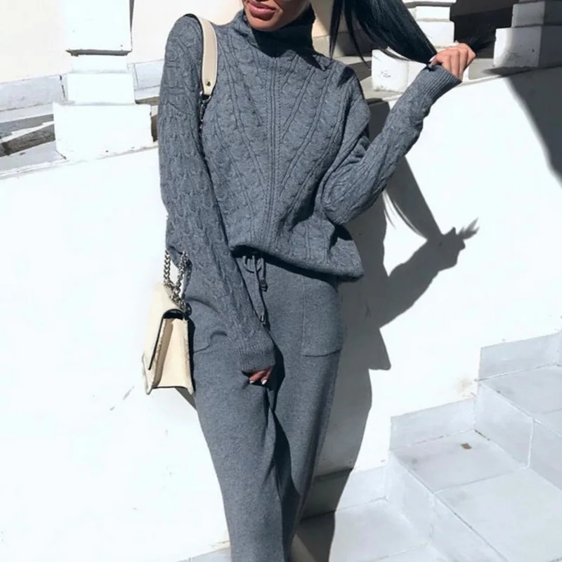 Sfit женские костюмы шерсть теплые трикотажные наборы водолазка свитер с