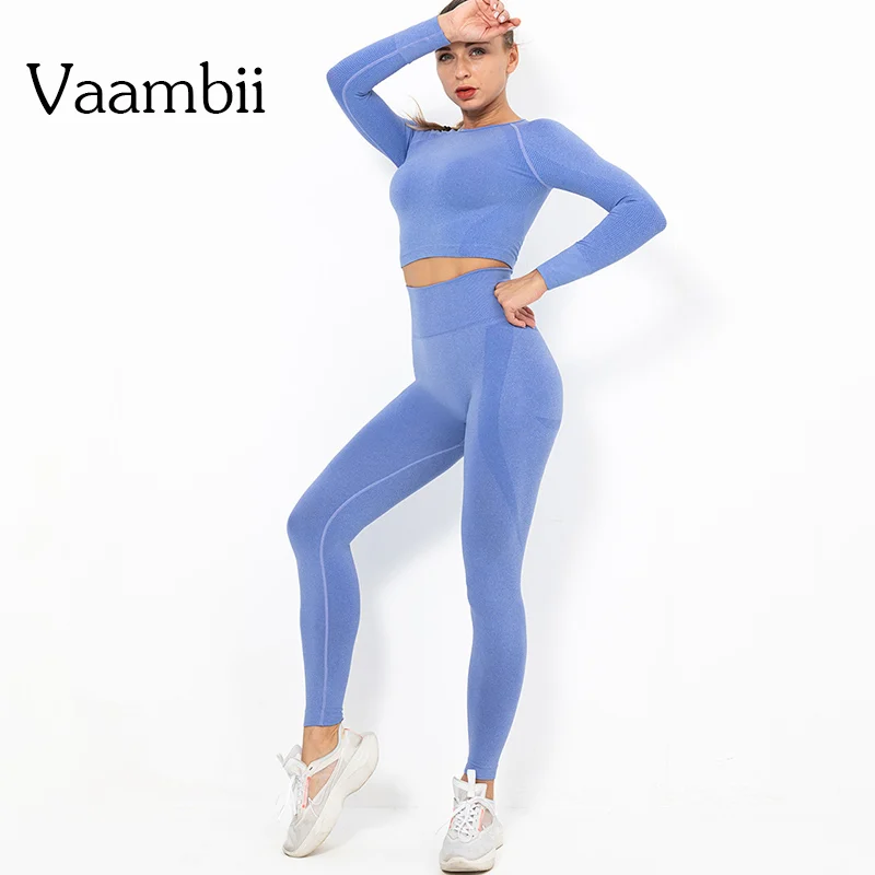 

Tights And Top Long Sleeve Sports Suits For Women Gym Fitness Women's Clothing Female Sport Tracksuit Seamless Set 2 Pieces