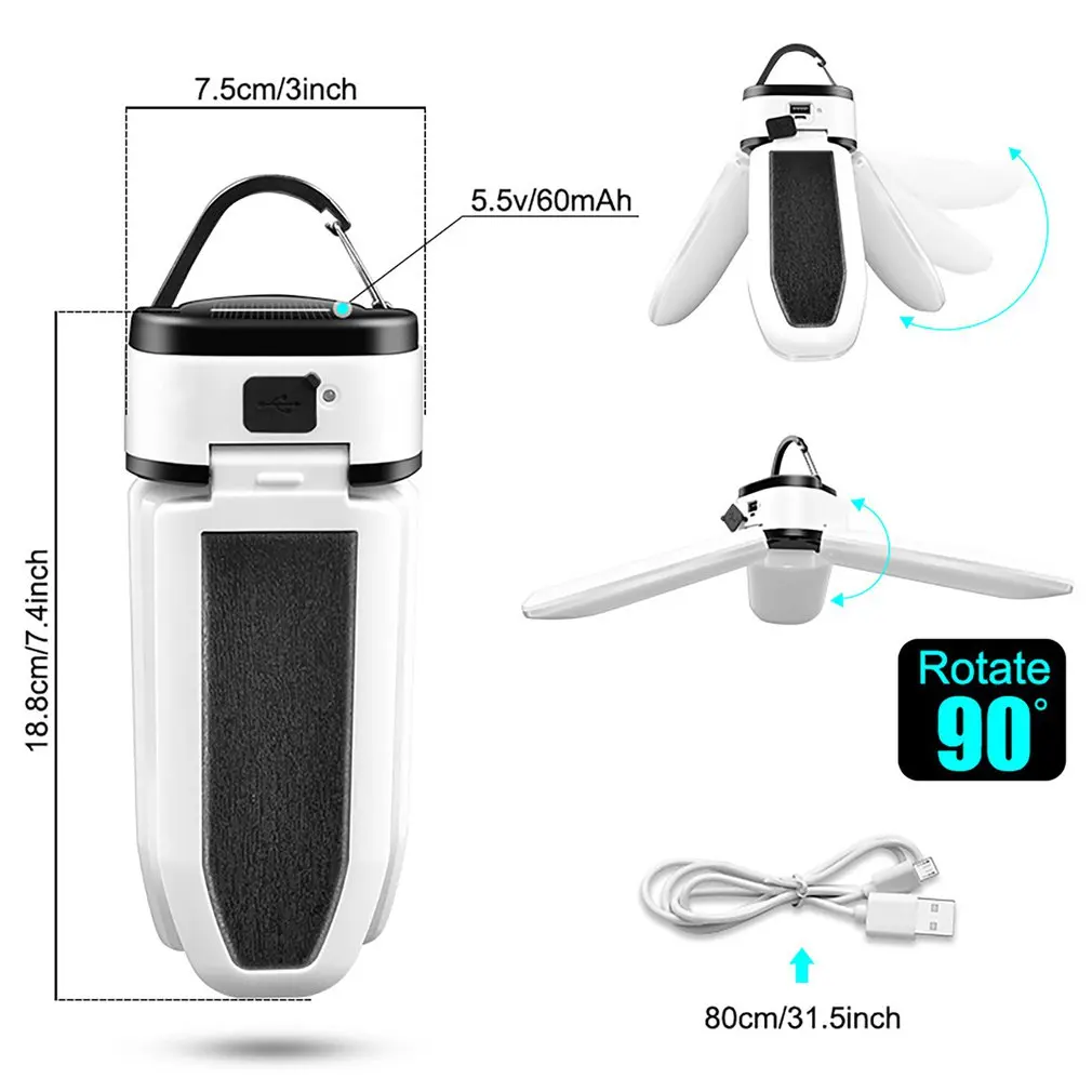 

Rechargeable Led Portable Camping Lantern Emergency Flashlight Powerful Solar Or Usb Bulb 60LED Trefoil Tent Light