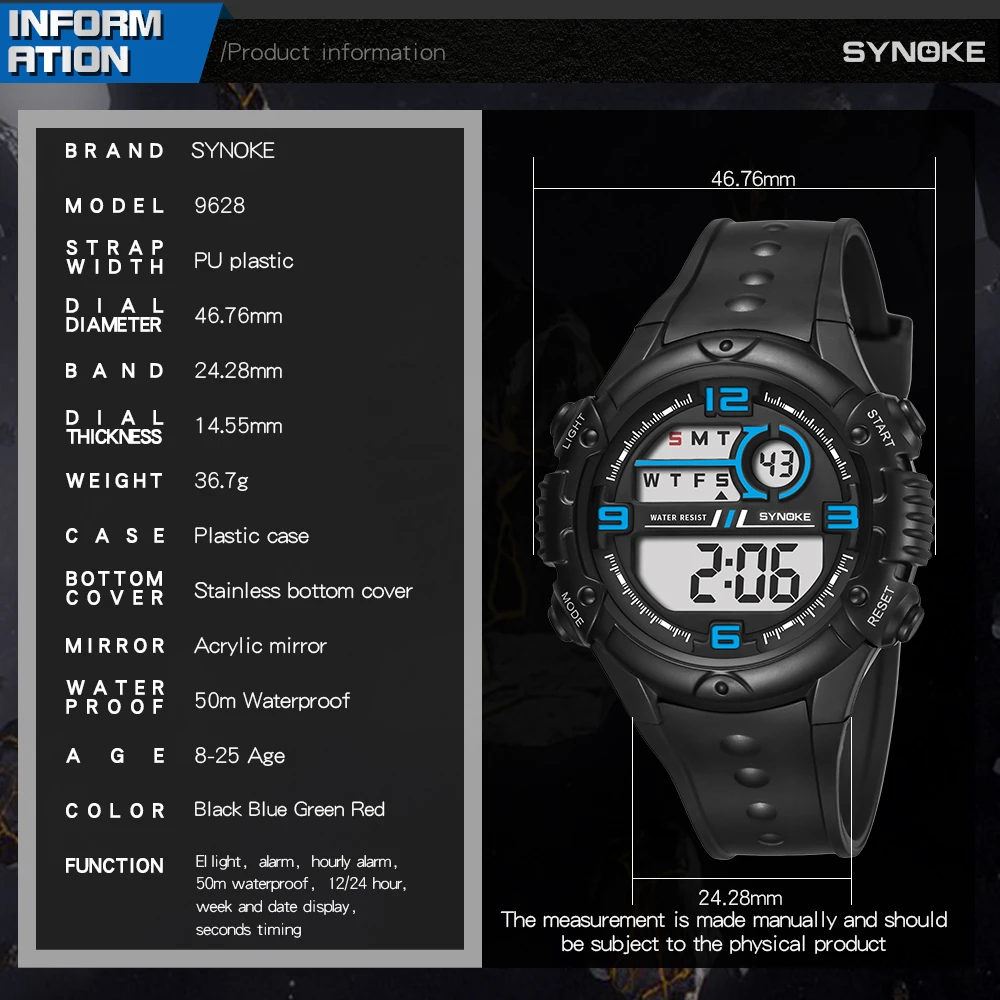 

SYNOKE Sports Watch Top brand Luminous Alarm Men Digital Watches Waterproof Children's Electronic Wristwatch Boy relojes hombre