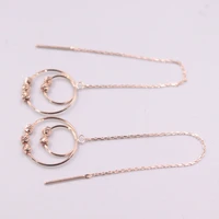 pure 18k rose gold earrings women gift double circle carved beads o link chain dangle earrings 1 3 1 5g
