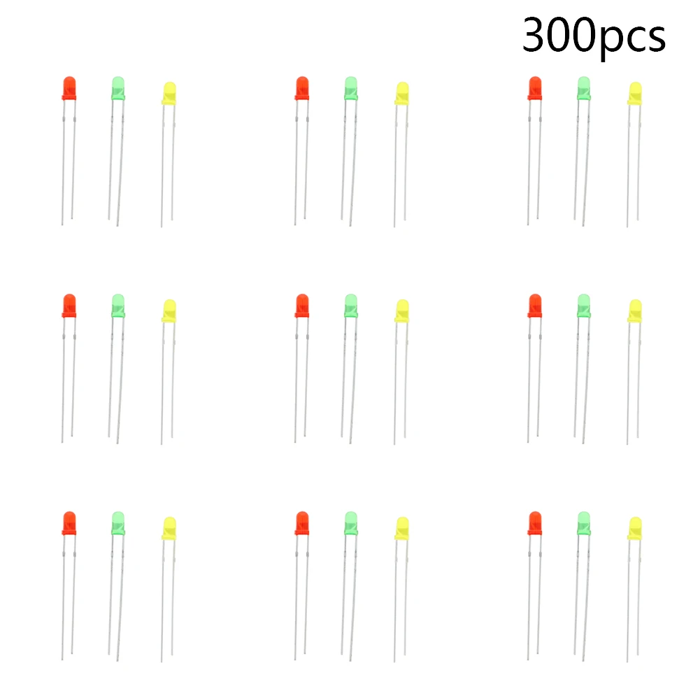 

300Pcs 3mm LED Diode Lights Bright Red Yellow Emerald Light Emitting Lighting Bulb Round Head Lamp Bead 2 Pin Led Diode