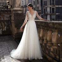 sodigne a line wedding dress 2022 country glitter shiny tull v neck princess bridal dress lace half sleeves wedding gowns