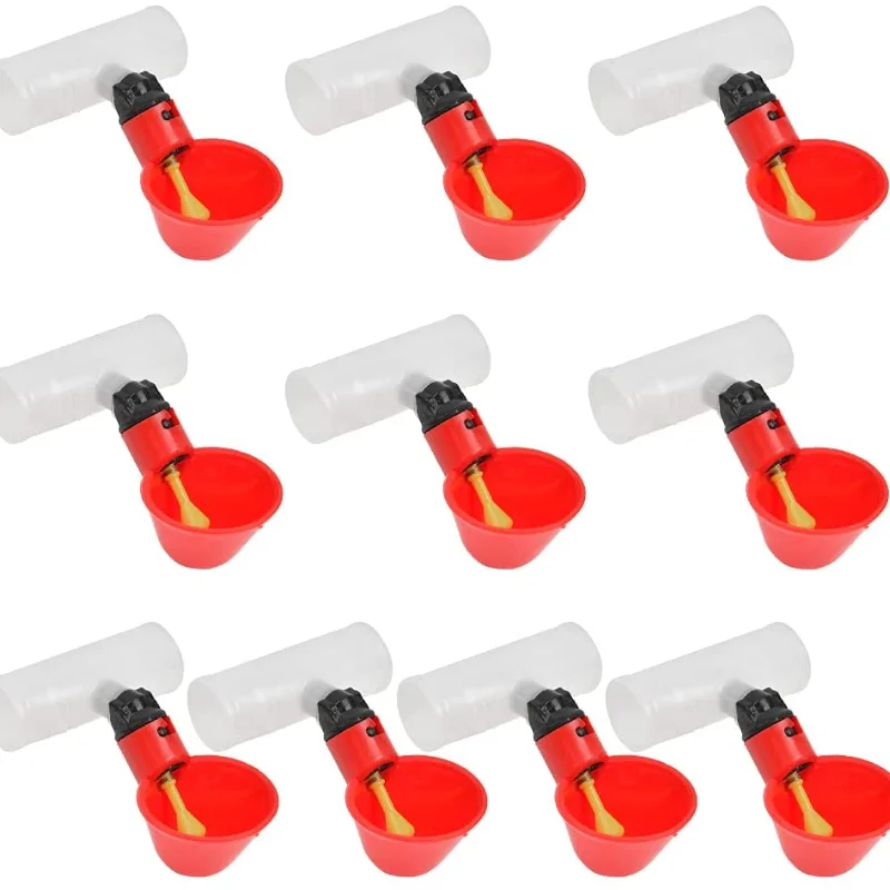 

10 Sets Automatic Poultry Drinking Cups Chicken Tapping Waterer Drinker and Chicken Waterer PVC Tee Fittings Chicken Feeder